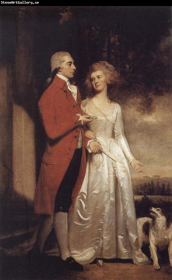 George Romney Sir Christopher and Lady Sykes strolling in the garden at Sledmere